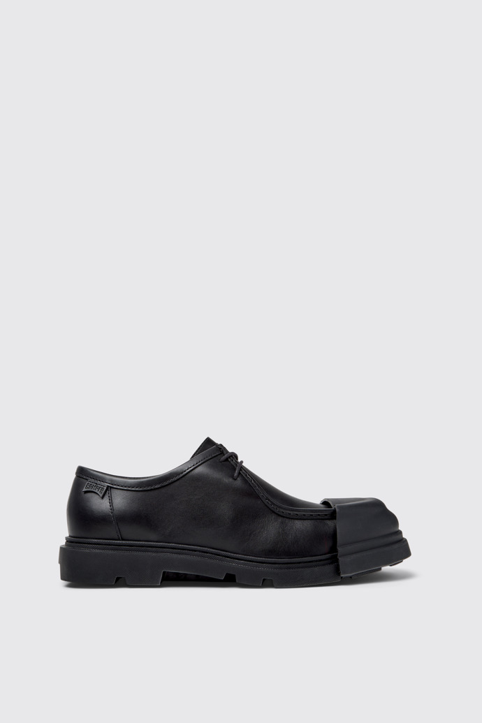 Side view of Junction Black Leather Shoes for Men.