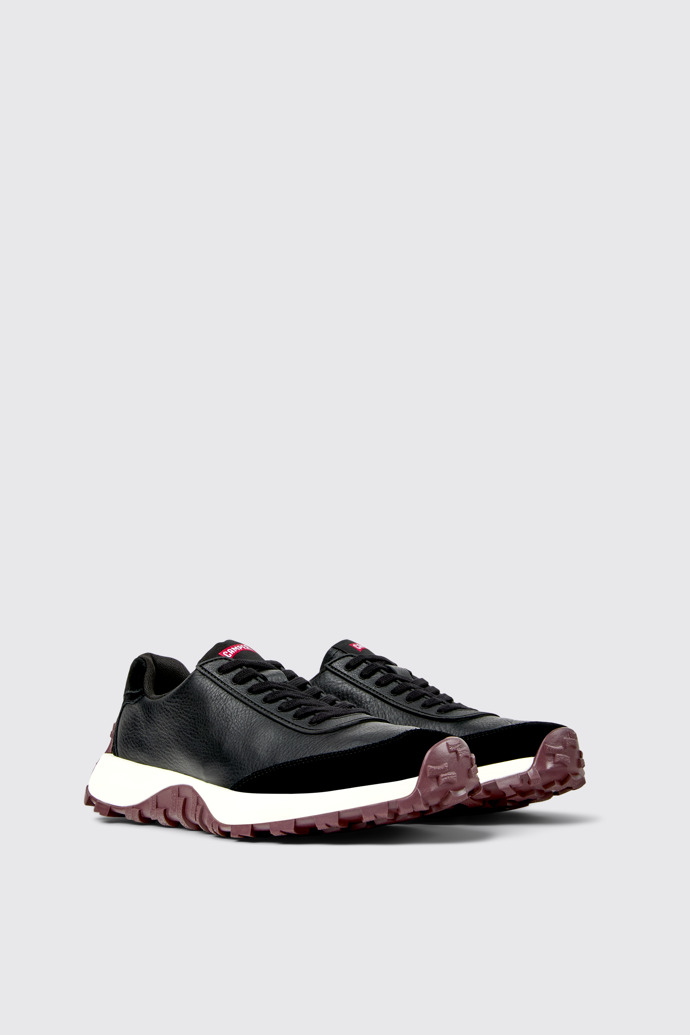 Front view of Drift Trail Black Leather and Nubuck Sneakers for Men.