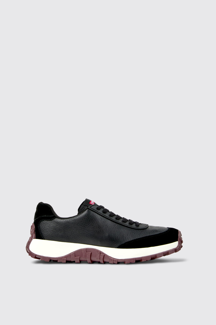 Side view of Drift Trail Black Leather and Nubuck Sneakers for Men.