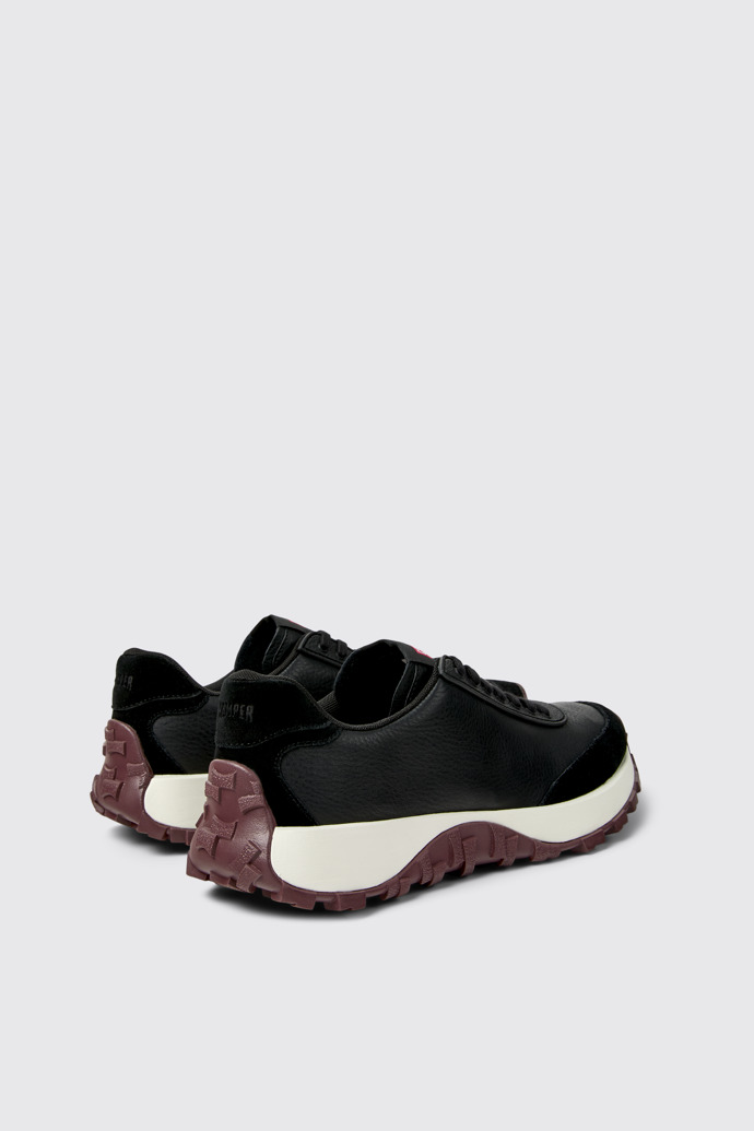 Back view of Drift Trail Black Leather and Nubuck Sneakers for Men.
