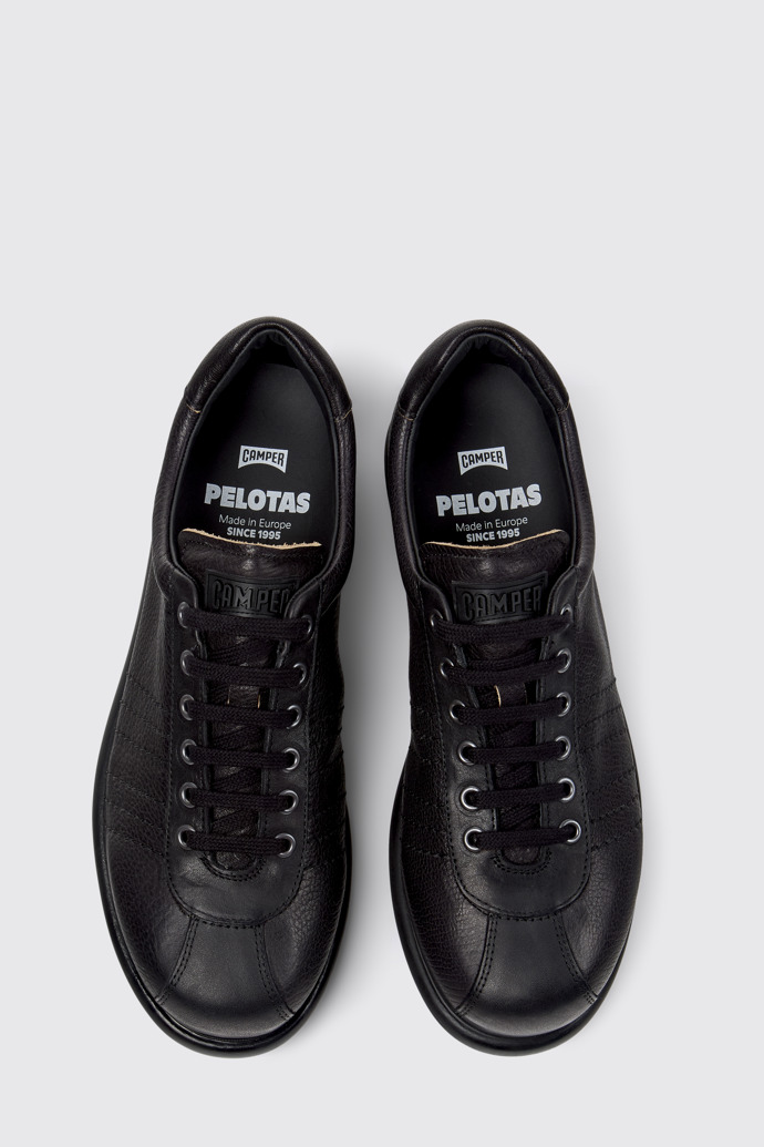 Overhead view of Pelotas Black Leather Shoes for Men.