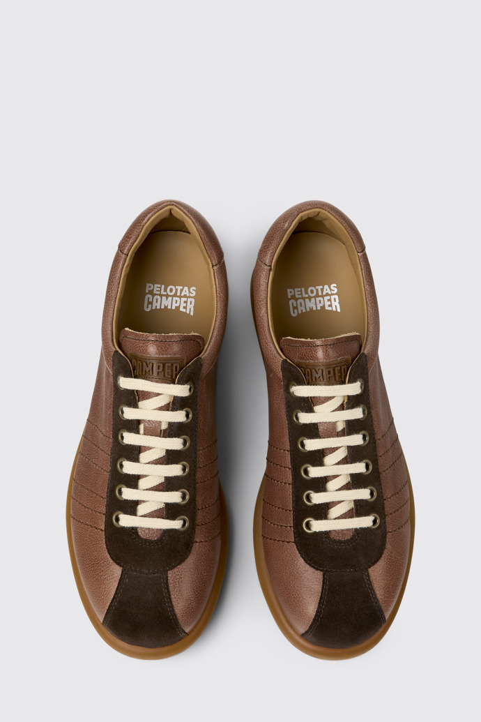 Overhead view of Pelotas Ariel Brown Leather and Nubuck Shoes for Men.