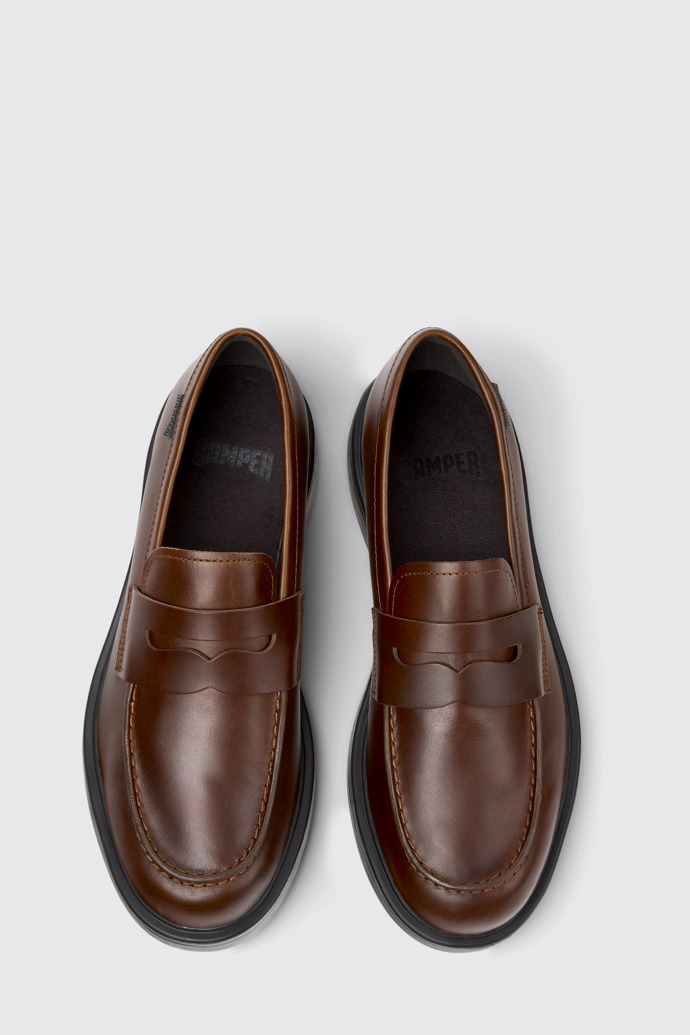 Overhead view of Dean Brown Leather Moccasins for Men.