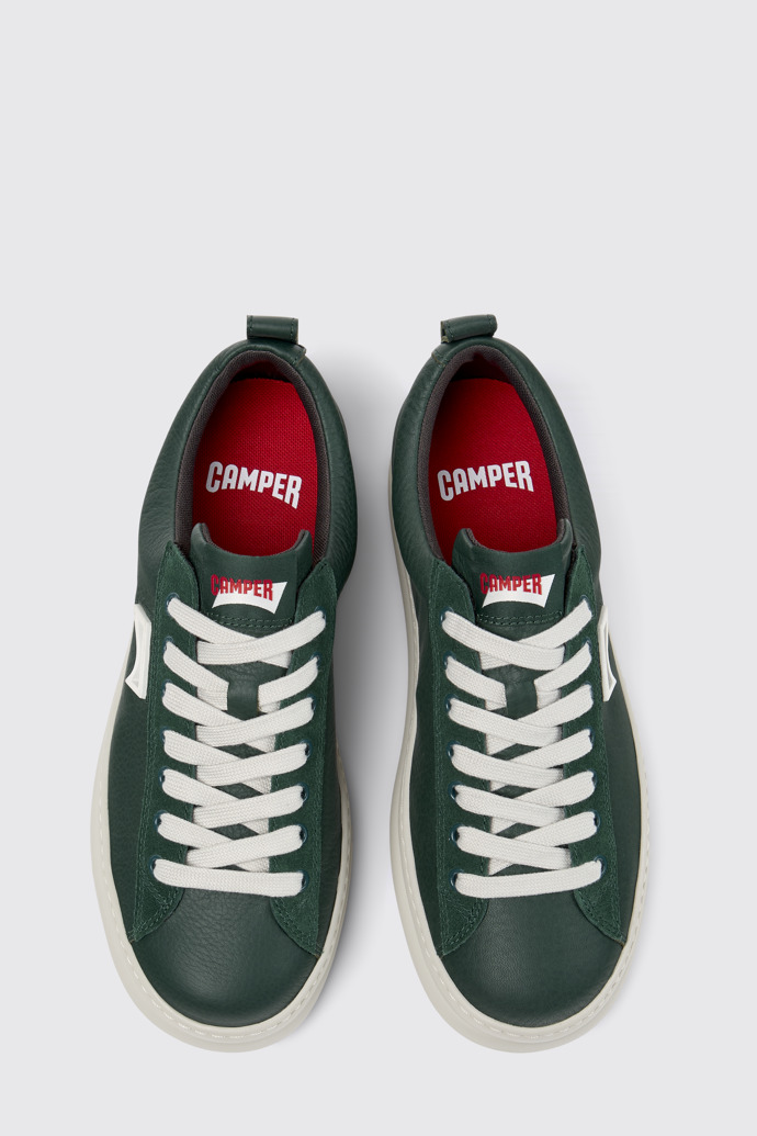 Overhead view of Runner Green Leather and Nubuck Sneakers for Men.