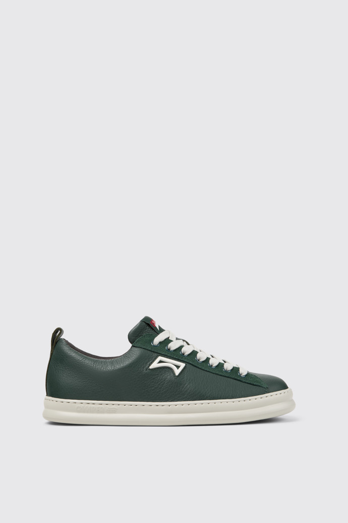 Side view of Runner Green Leather and Nubuck Sneakers for Men.