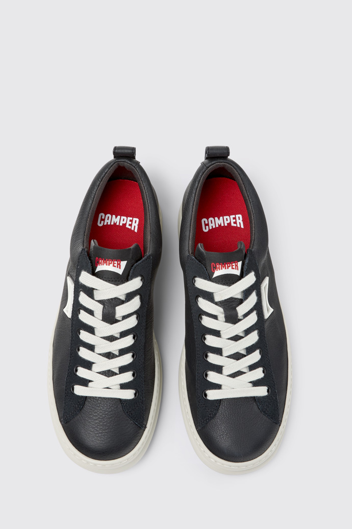 Overhead view of Runner Black Leather and Nubuck Sneakers for Men.