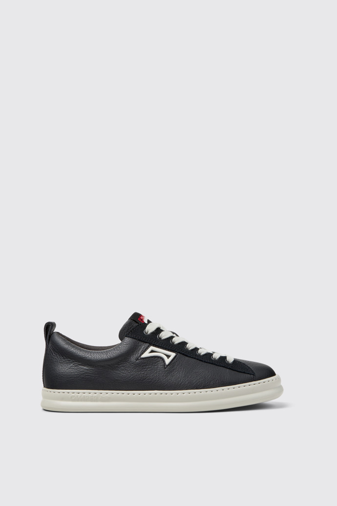 Side view of Runner Black Leather and Nubuck Sneakers for Men.