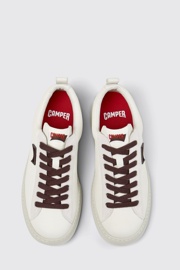 Overhead view of Runner White Leather and Nubuck Sneakers for Men.