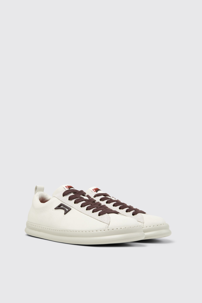 Front view of Runner White Leather and Nubuck Sneakers for Men.
