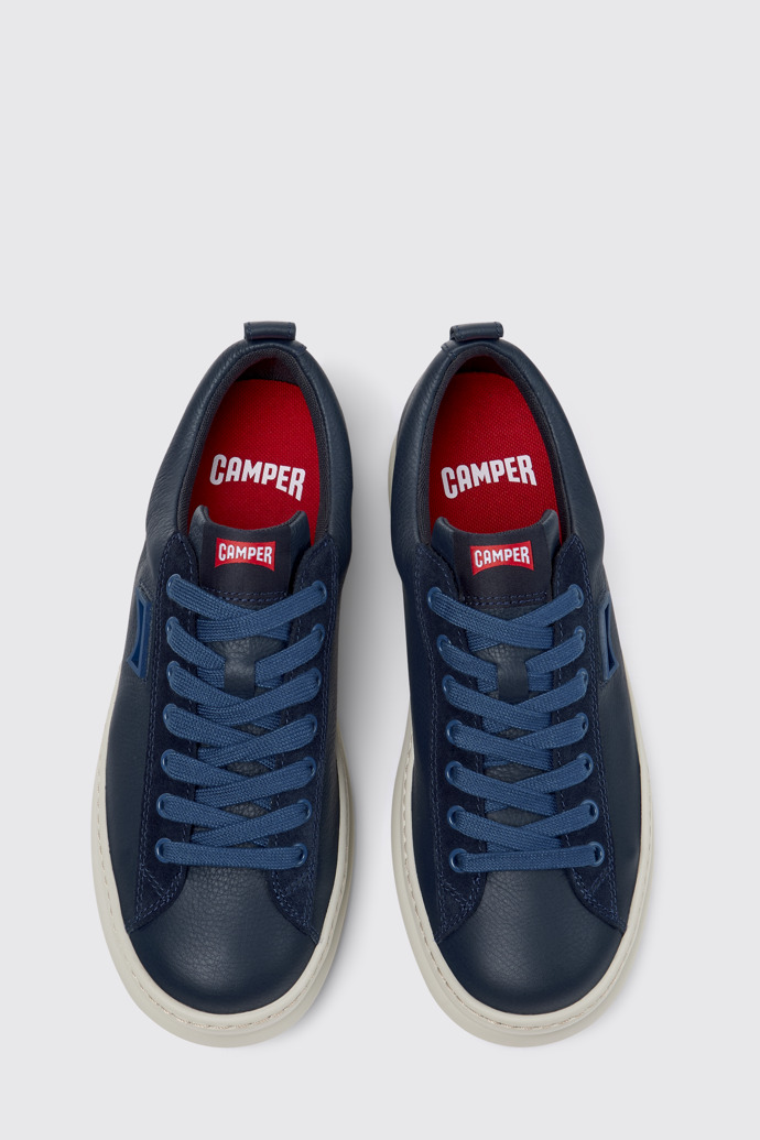 Overhead view of Runner Four Blue Leather and Nubuck Sneakers for Men.