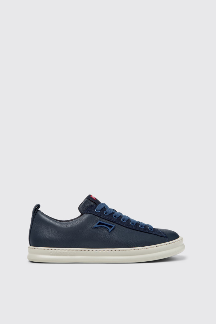 Side view of Runner Four Blue Leather and Nubuck Sneakers for Men.