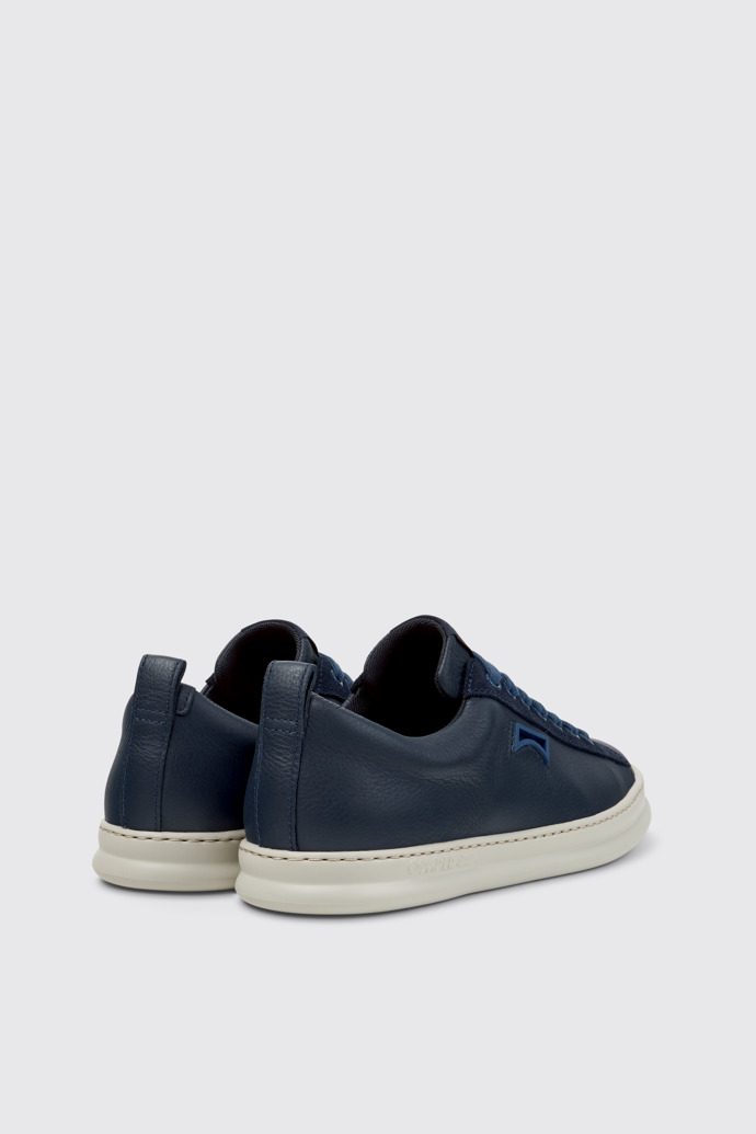 Back view of Runner Four Blue Leather and Nubuck Sneakers for Men.