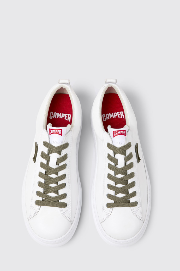 Overhead view of Runner Four White Leather Sneakers for Men.