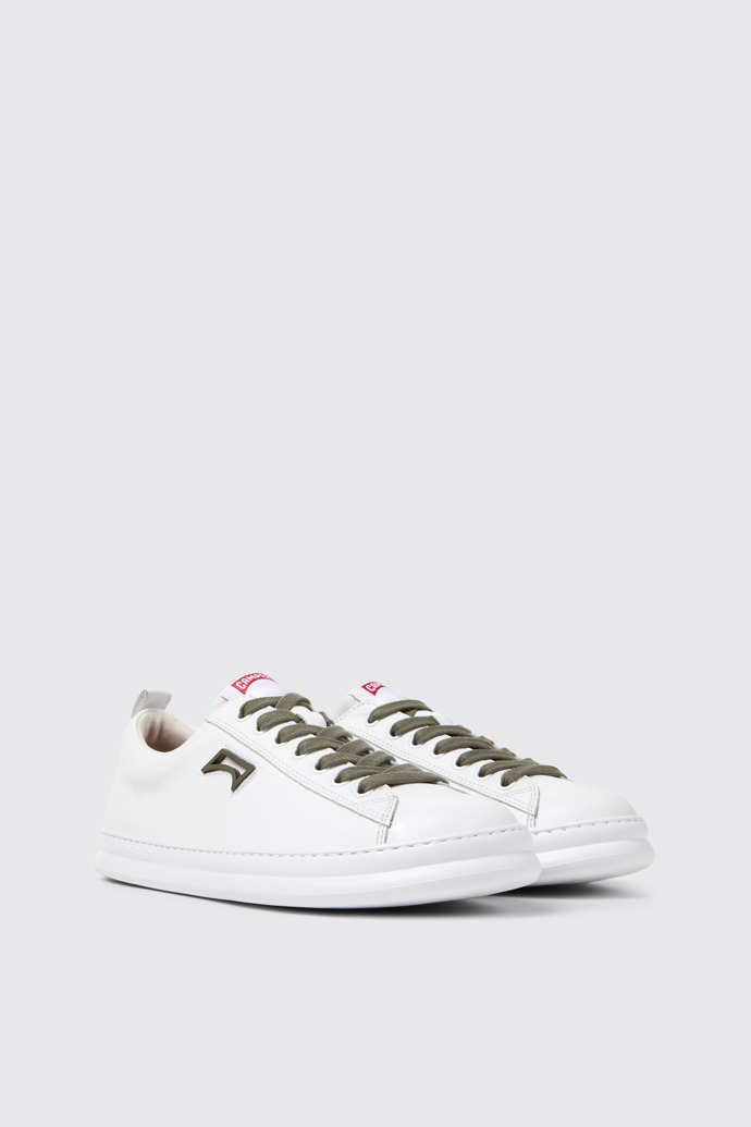 Front view of Runner Four White Leather Sneakers for Men.