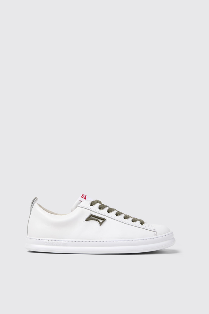 Side view of Runner Four White Leather Sneakers for Men.