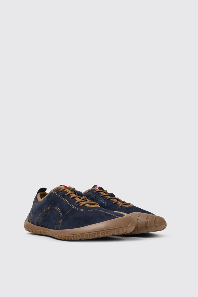 Front view of Peu Path Blue Nubuck Sneakers for Men.