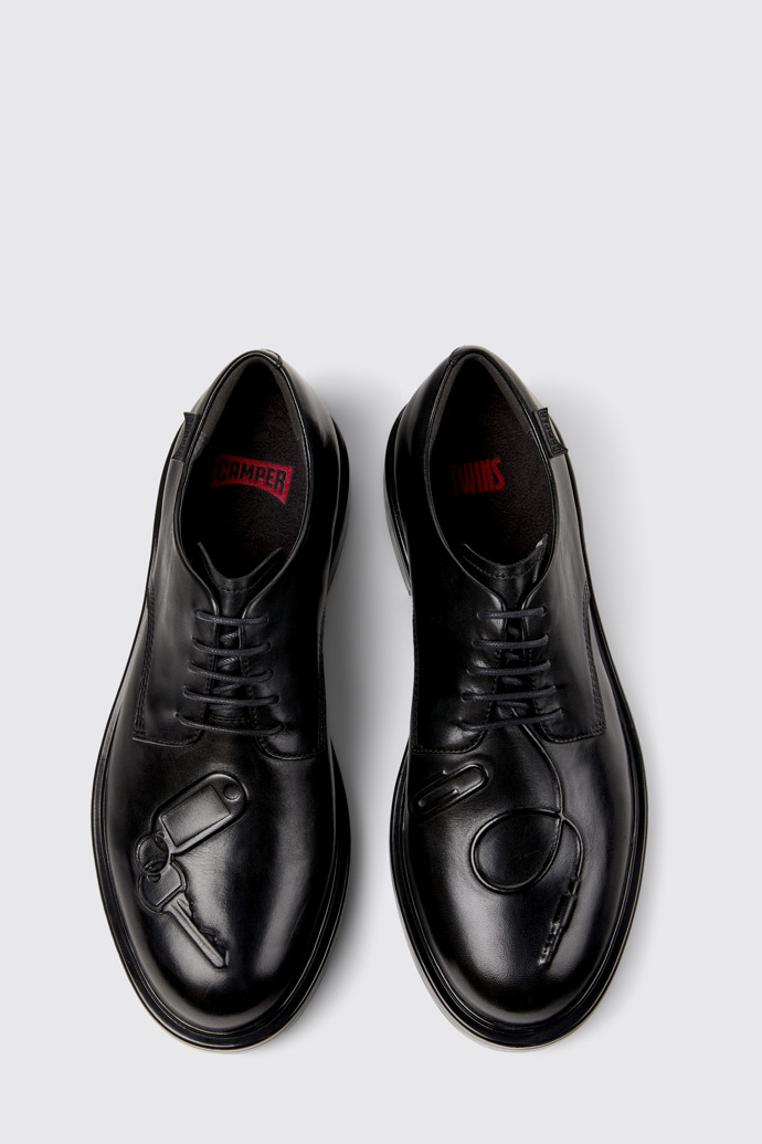 Overhead view of Twins Black Leather Shoes for Men.
