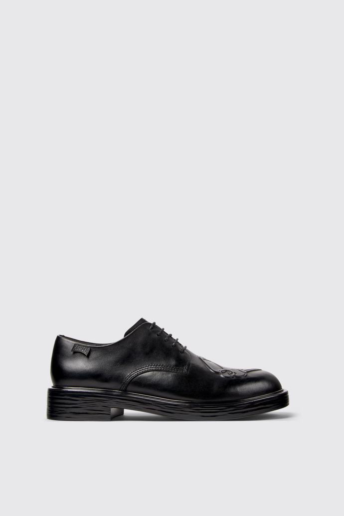 Side view of Twins Black Leather Shoes for Men.