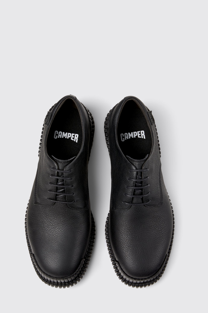 Overhead view of Pix Black Leather Shoes for Men.