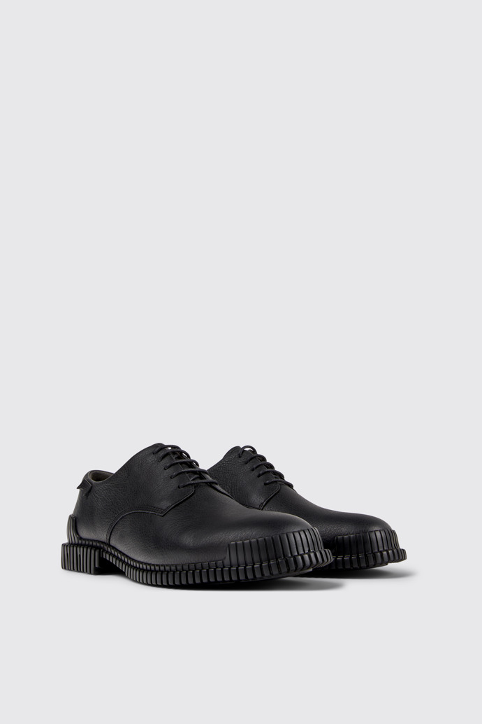 Front view of Pix Black Leather Shoes for Men.
