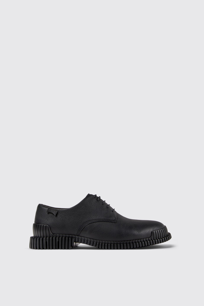 Side view of Pix Black Leather Shoes for Men.