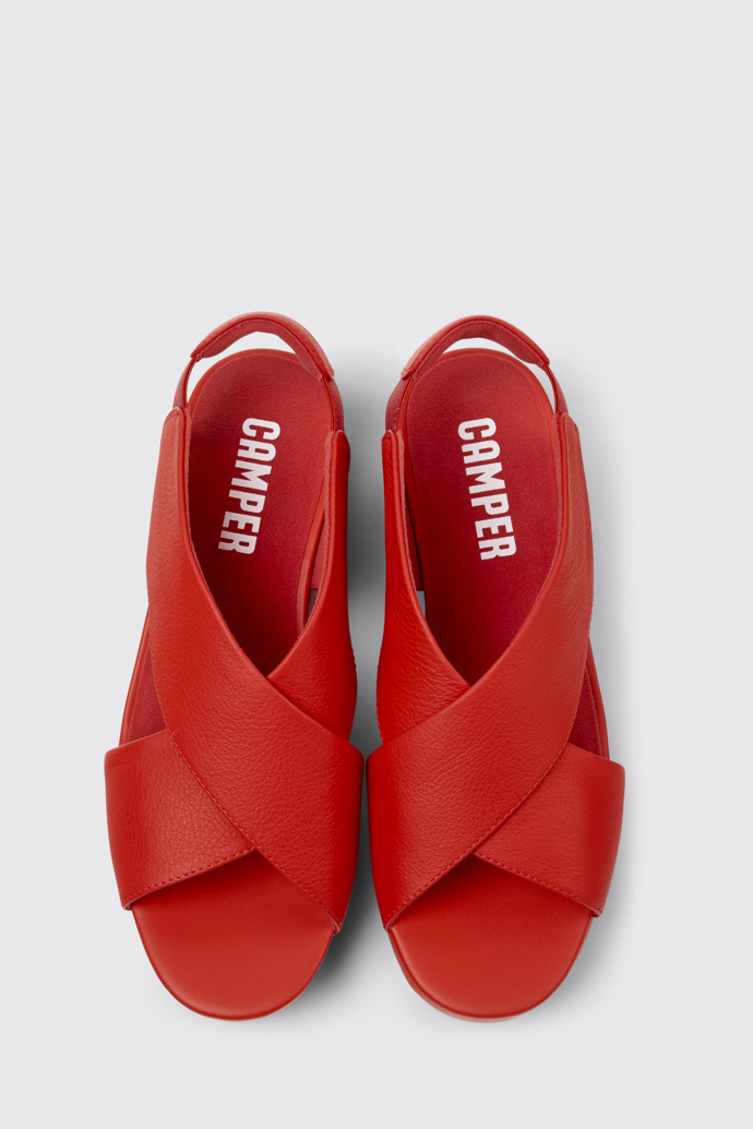 Overhead view of Balloon Red leather sandals for women
