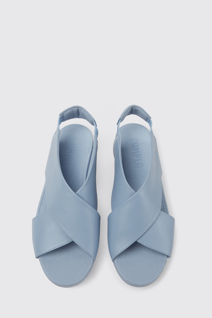 Overhead view of Balloon Light blue leather sandals for women