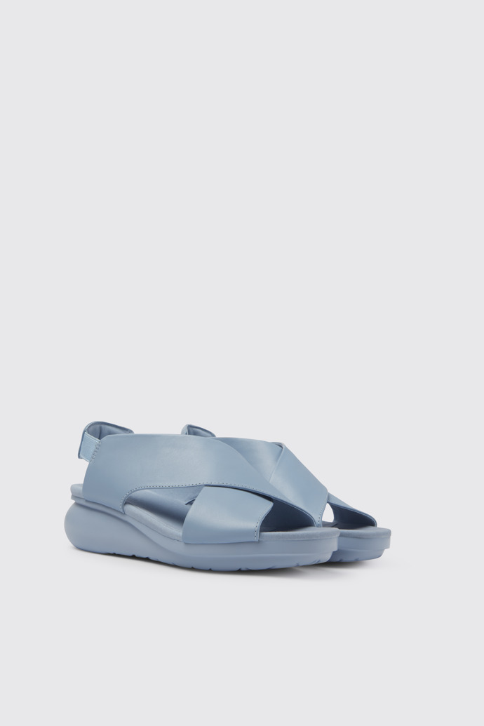 Front view of Balloon Light blue leather sandals for women