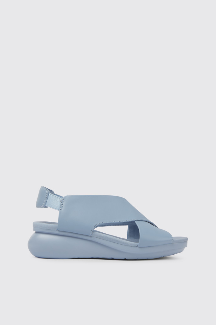 Side view of Balloon Light blue leather sandals for women