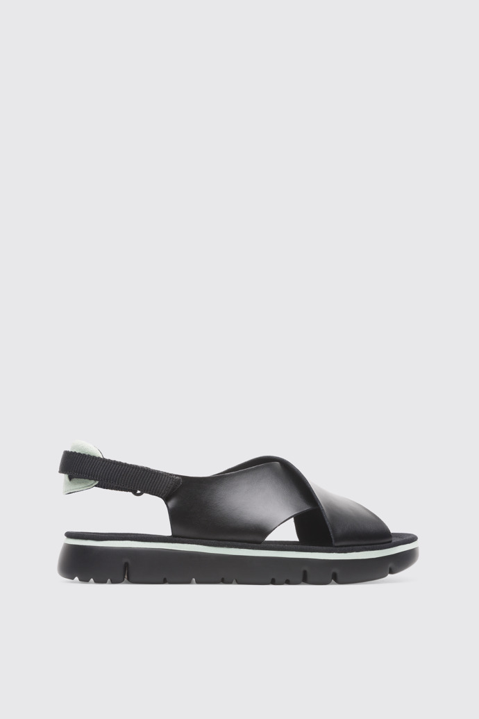 Side view of Oruga Black Sandals for Women