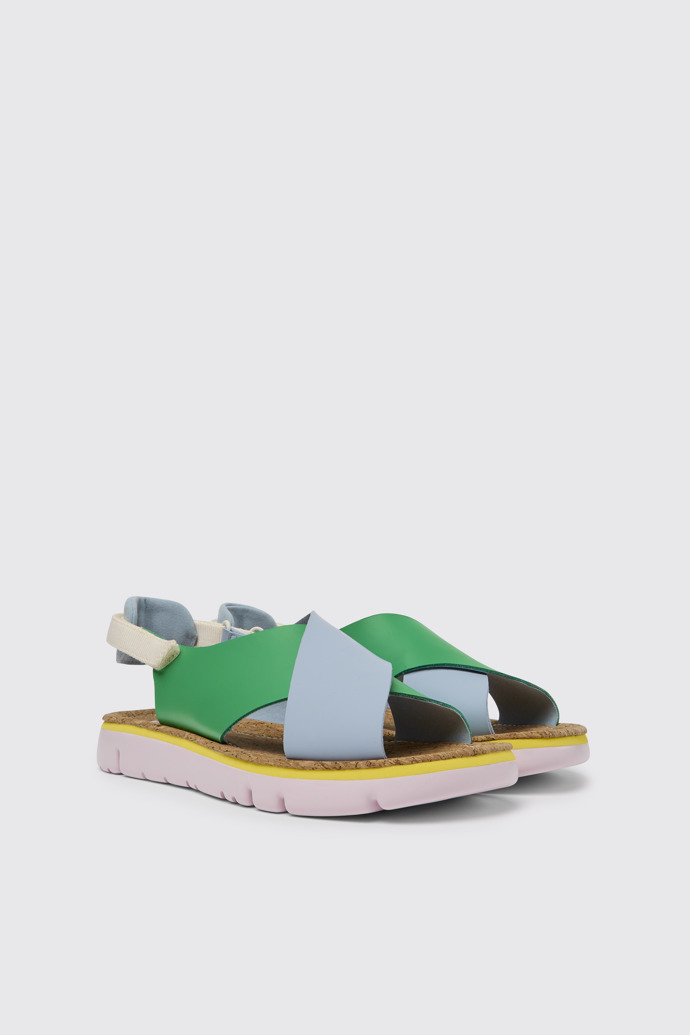 Front view of Twins Green and blue sandals for women