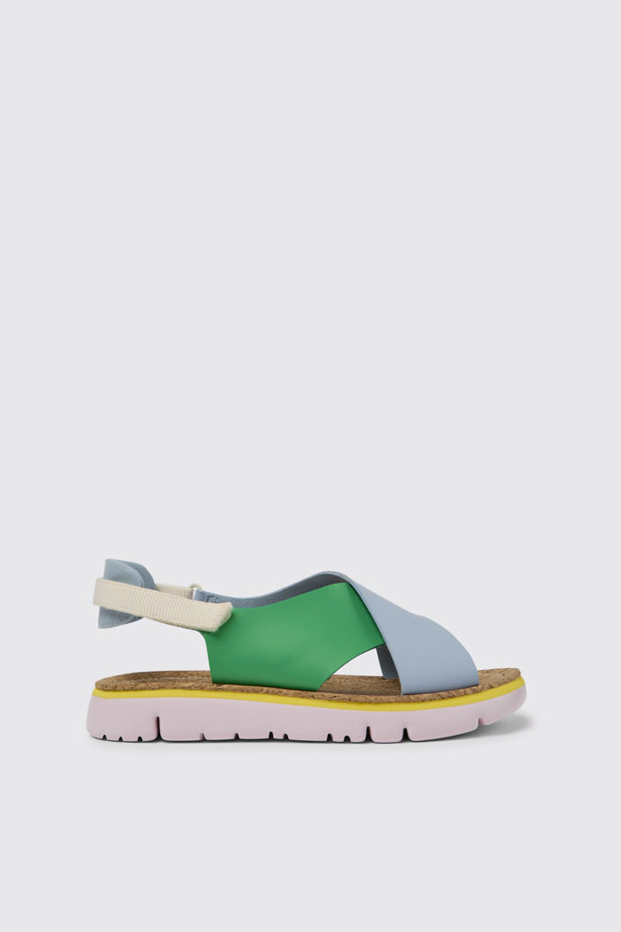 Side view of Twins Green and blue sandals for women