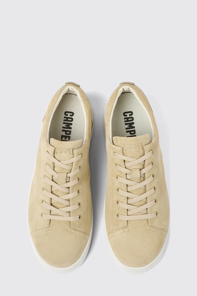 Overhead view of Runner Up Beige Nubuck Women's Sneakers.