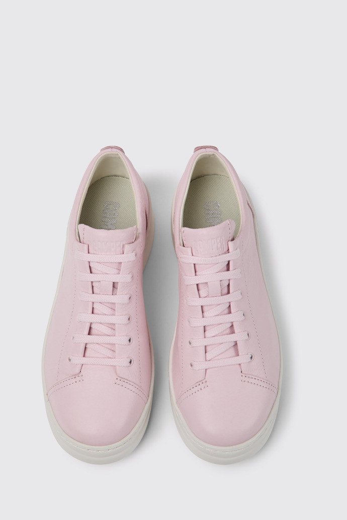 Overhead view of Runner Up Pink leather sneakers for women