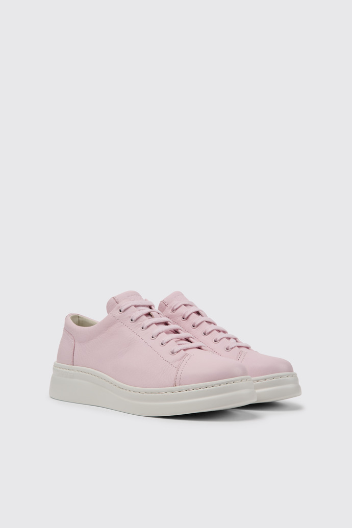 Front view of Runner Up Pink leather sneakers for women