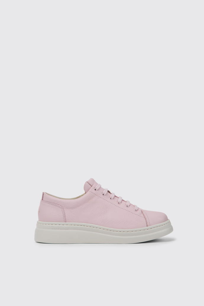 Side view of Runner Up Pink leather sneakers for women