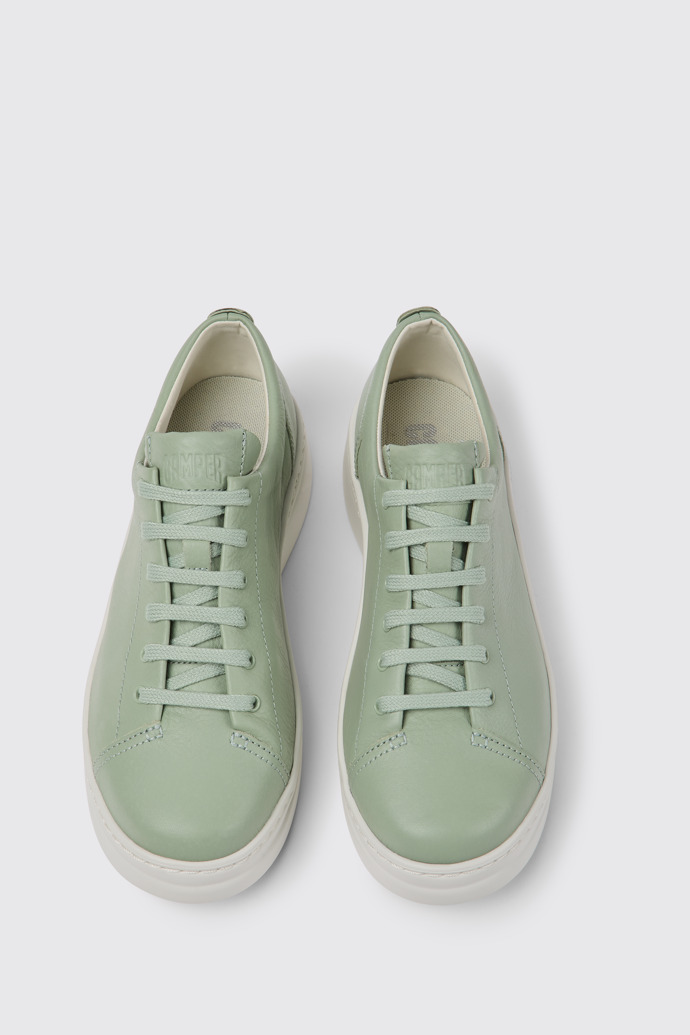 Overhead view of Runner Up Green leather sneakers for women