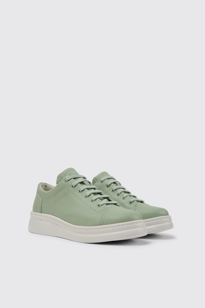 Front view of Runner Up Green leather sneakers for women