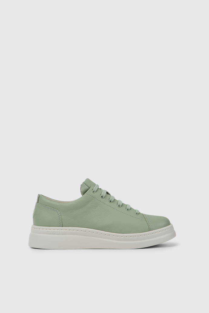 Side view of Runner Up Green leather sneakers for women