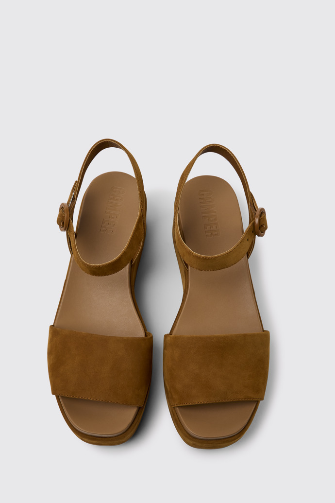 Overhead view of Misia Brown nubuck sandals for women