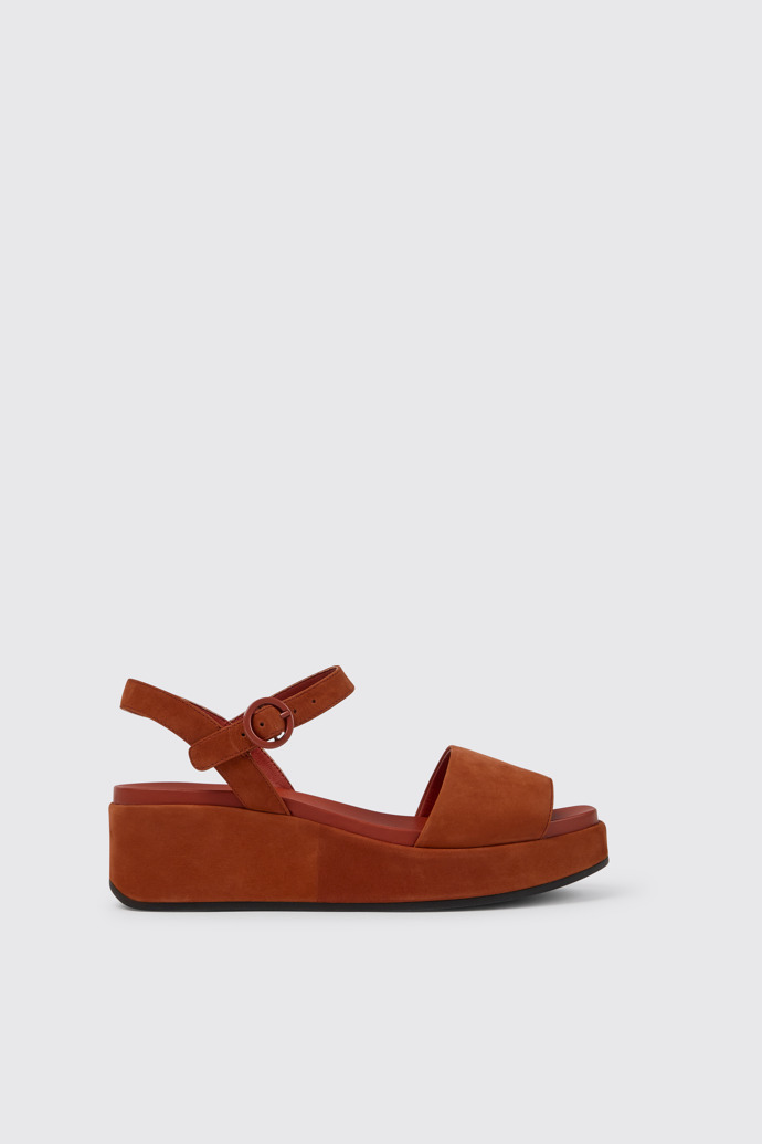 Side view of Misia Red nubuck sandals for women