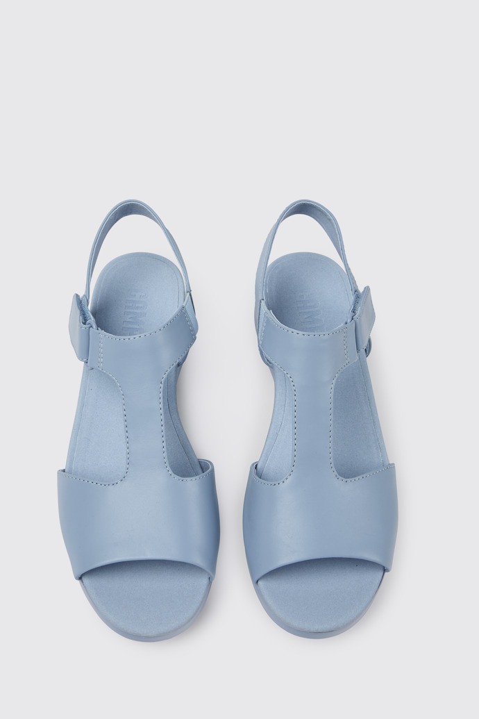 Overhead view of Balloon Light blue leather sandals for women