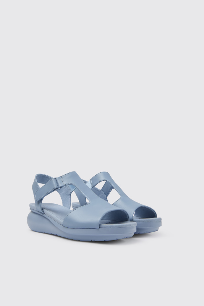 Front view of Balloon Light blue leather sandals for women