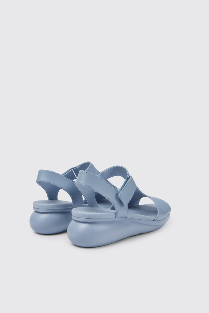 Back view of Balloon Light blue leather sandals for women