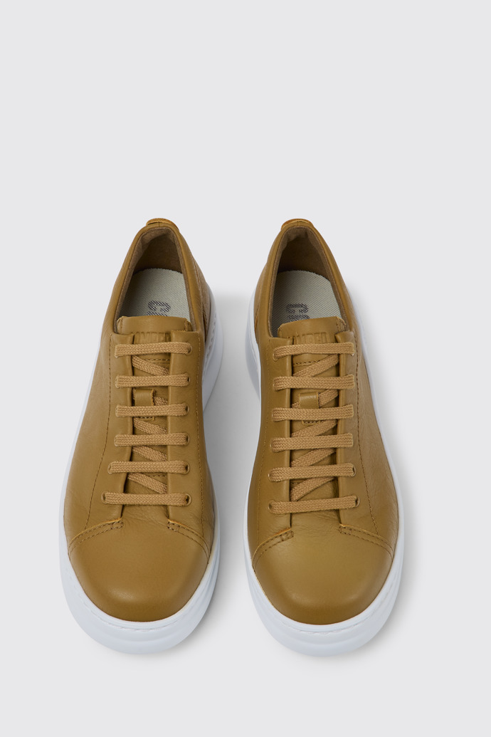 Overhead view of Runner Up Brown leather sneakers for women