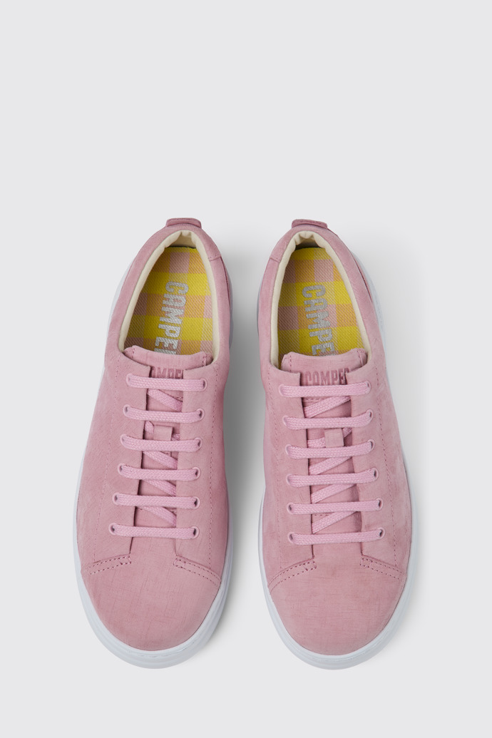 Overhead view of Runner Up Pink nubuck sneakers for women