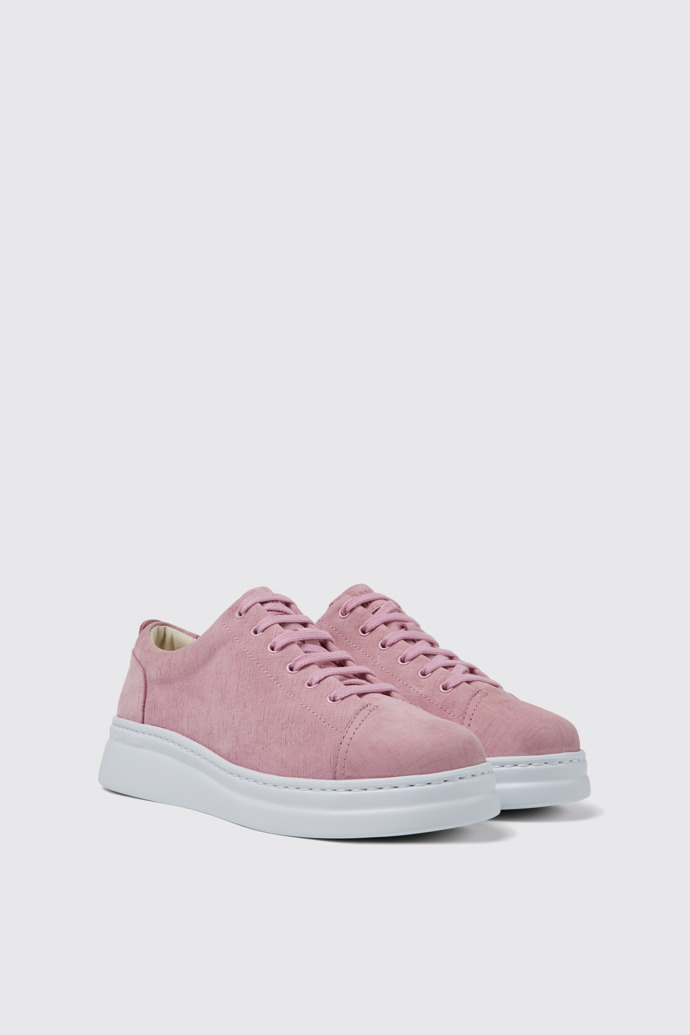 Front view of Runner Up Pink nubuck sneakers for women