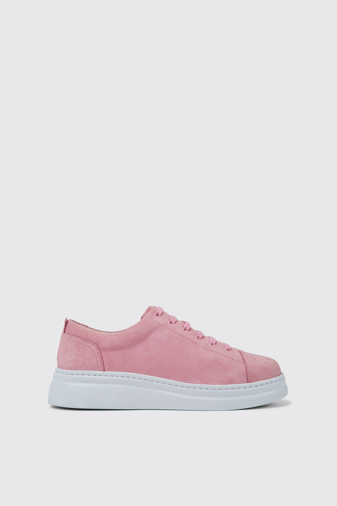 Side view of Runner Up Pink nubuck sneakers for women