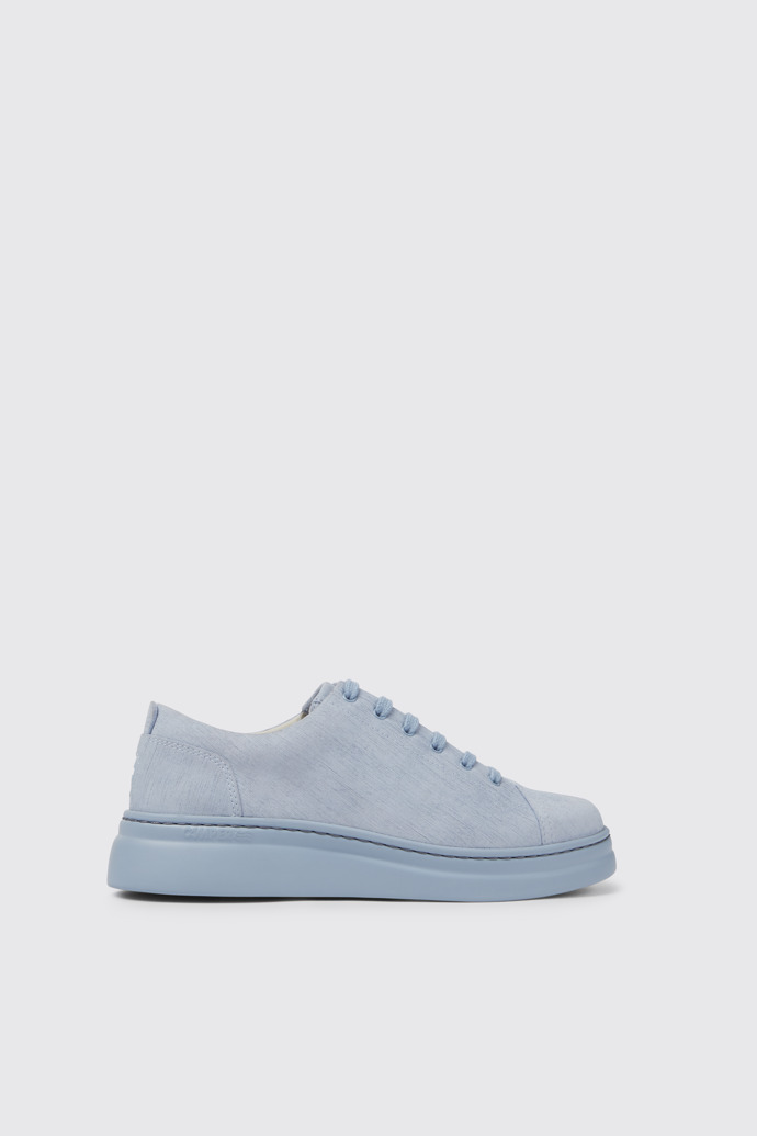 Side view of Runner Up Blue nubuck sneakers for women