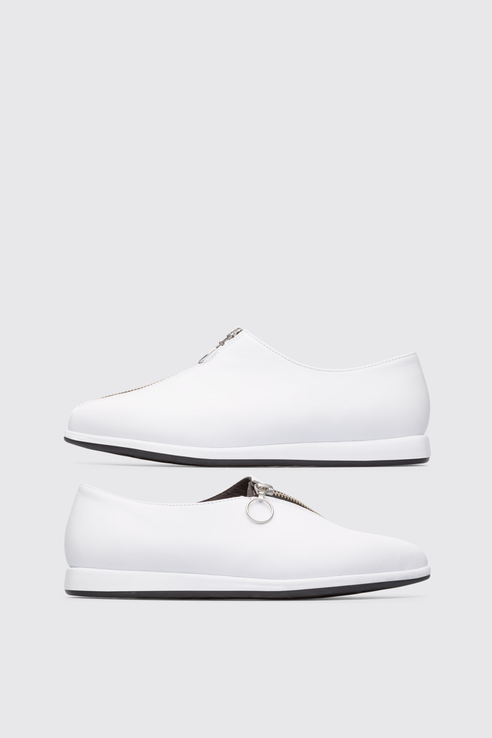 Side view of Twins White Flat Shoes for Women